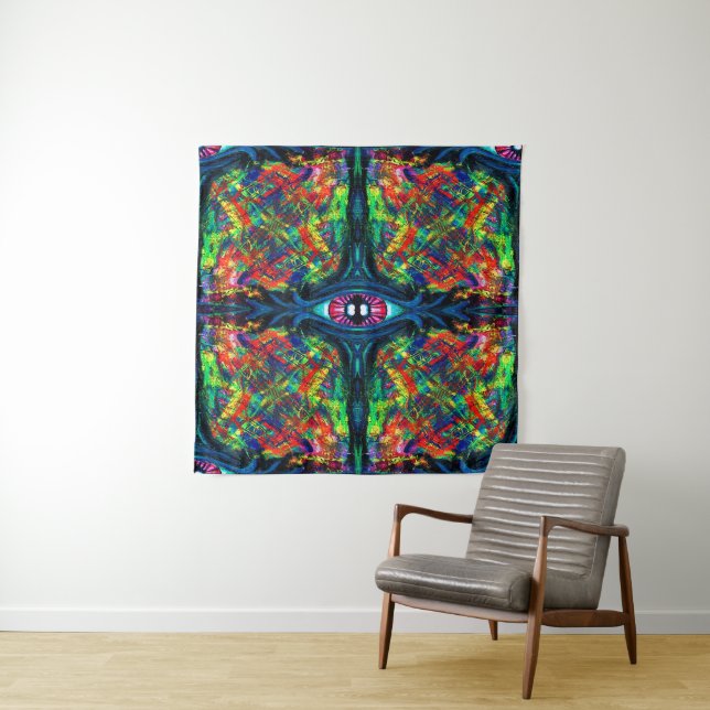 Surreal Twisted Trippy Eye Visionary Oil Painting  Tapestry (In Situ)