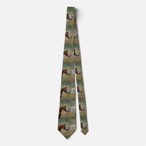 Surreal two horses painting neck tie