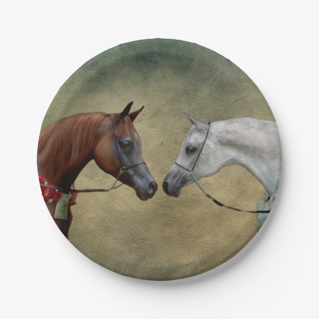 Surreal two horses painting. paper plates (Front)