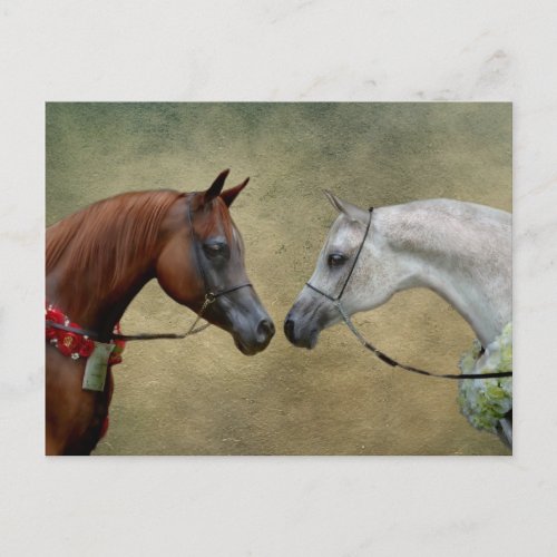 Surreal two horses painting postcard
