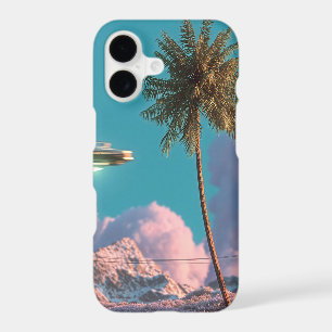 Surreal UFO and Palm Tree Mountain Scene iPhone 17 Case