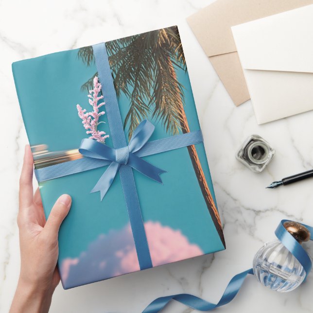 Surreal UFO and Palm Tree Mountain Scene Wrapping Paper (Gifting)