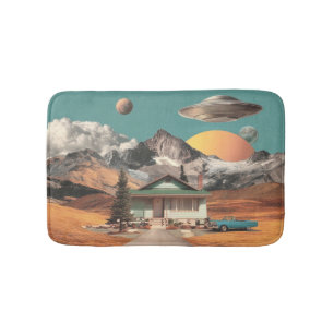 Surreal UFO Over Rustic House Bath Mat