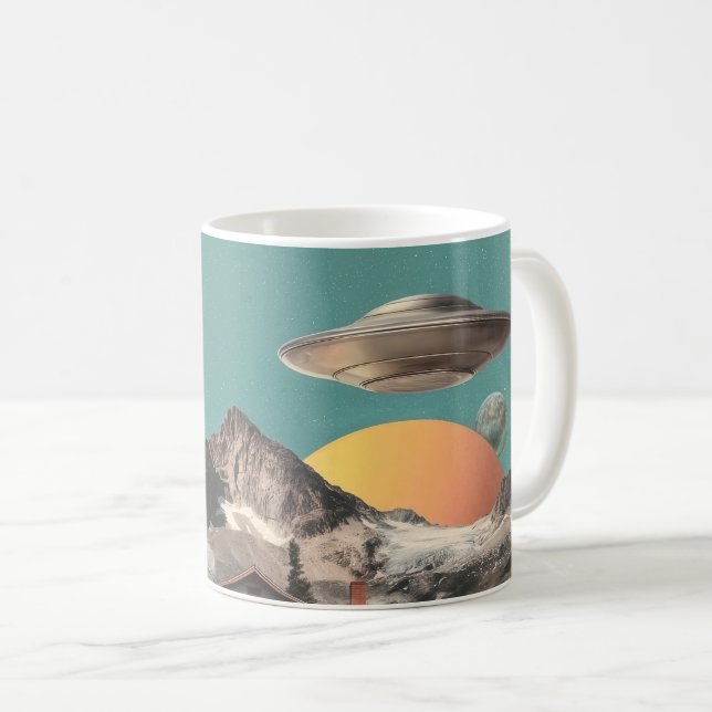 Surreal UFO Over Rustic House Coffee Mug (Front Right)