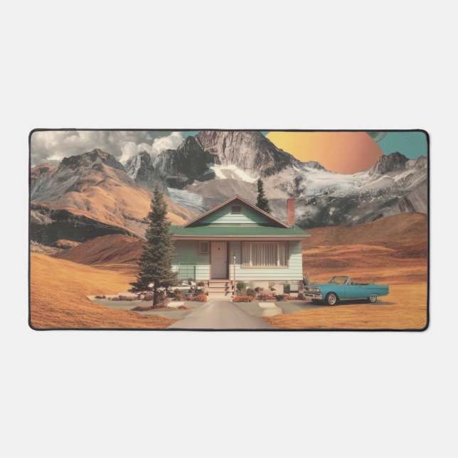 Surreal UFO Over Rustic House Desk Mat (Front)