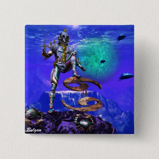 SURREAL UNDERSEA / Cancer Zodiac Birthday Sign Button (Front)