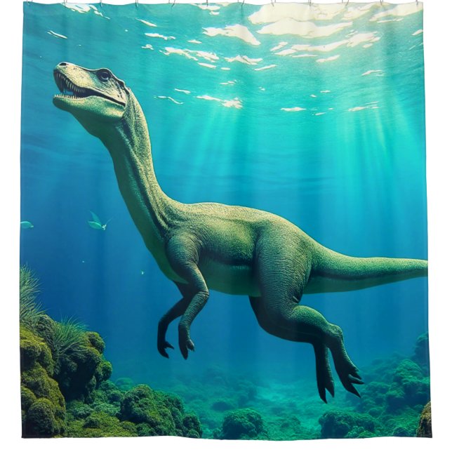 Surreal Underwater Dinosaur Scene Shower Curtain (Front)