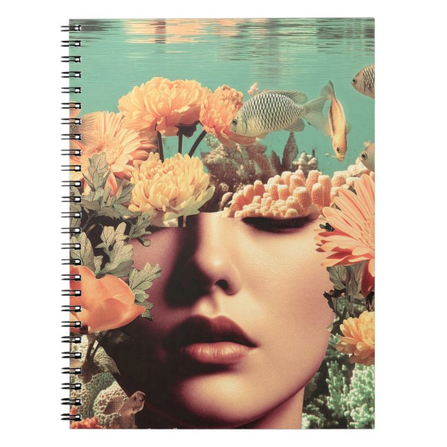 Surreal Underwater Portrait With Coral Flowers Notebook (Front)