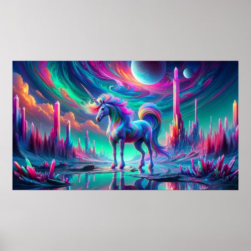Surreal Unicorn in a Crystal Cave Poster