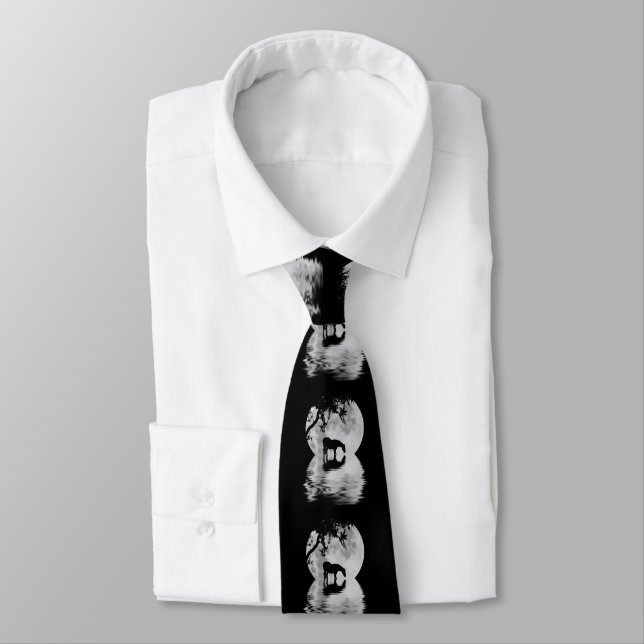Surreal Unique Horse Water and Full Moon Neck Tie (Tied)