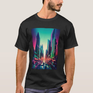 Surreal vaporwave city with a digital sun and palm T-Shirt