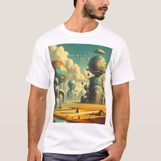 Surreal Vibrant Retrofuturistic Wonderland T-Shirt (Front)