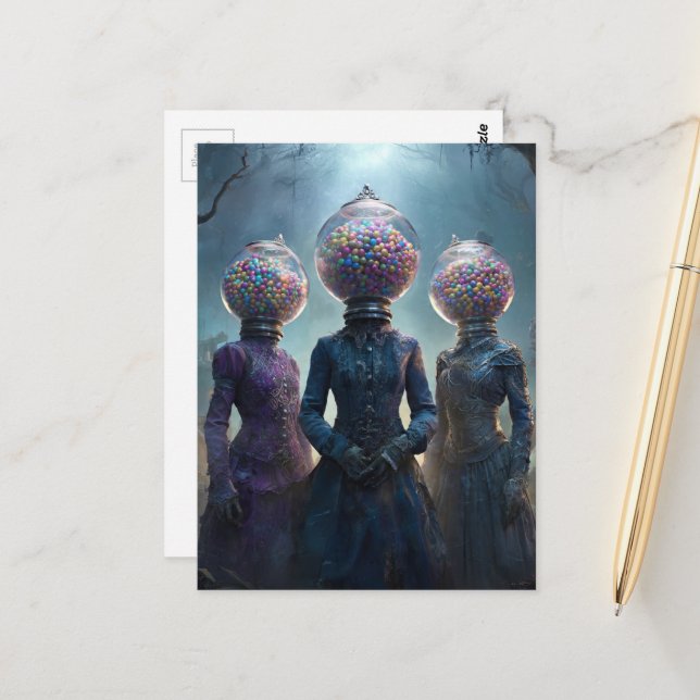 Surreal Vintage Bubblegum Machine Ladies Postcard (Front/Back In Situ)