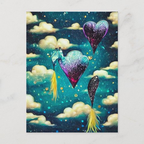 Surreal Vintage Clouds  Heart Balloons Postcard