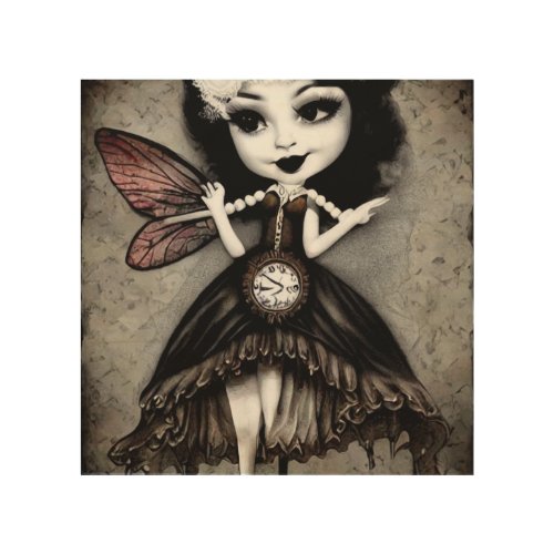 Surreal Vintage Goth Doll 1 Wood Wall Art