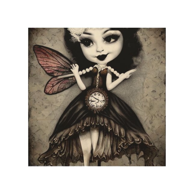 Surreal Vintage Goth Doll 1 Wood Wall Art (Front)