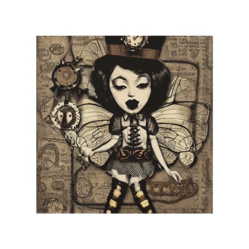 Surreal Vintage Goth Doll 3 Wood Wall Art