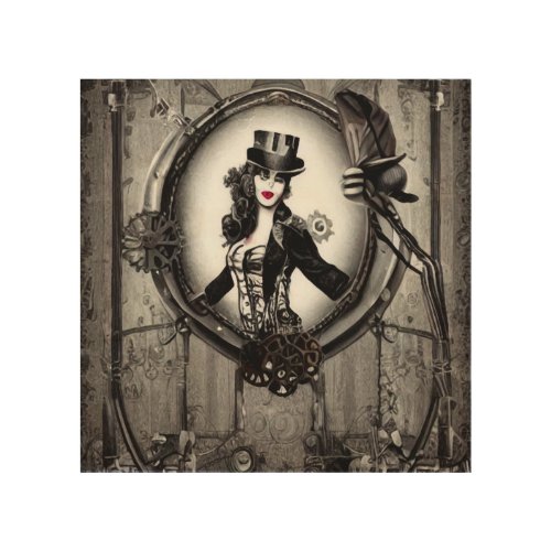 Surreal Vintage Goth Steampunk Woman Wood Wall Art