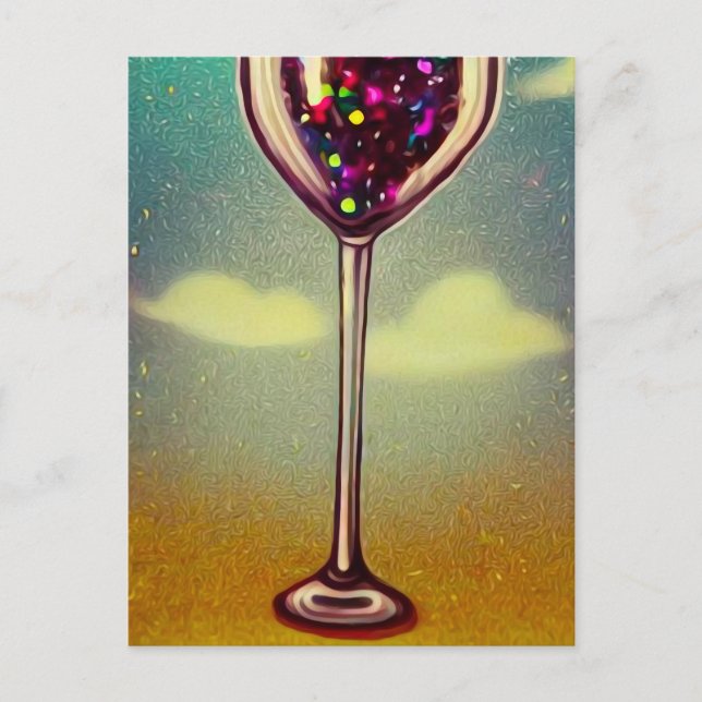 Surreal Vintage Long Stem Wine Glass Postcard (Front)