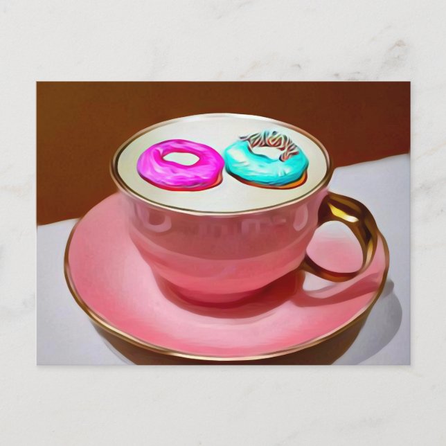 Surreal Vintage Mug with Floating Donuts Postcard (Front)