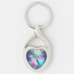 Surreal Vintage Pink & Blue Butterfly Keychain