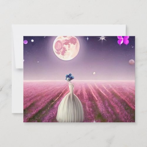 Surreal Vintage Pink Field Bride  Moon Card