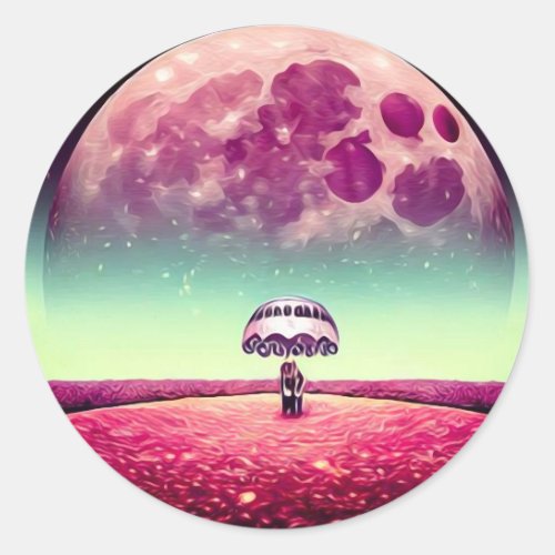 Surreal Vintage Pink Moon  Umbrella Classic Round Sticker
