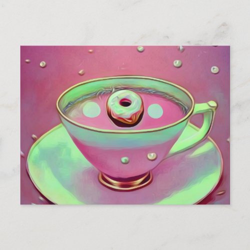 Surreal Vintage Tea Cup  Tiny Donut Postcard