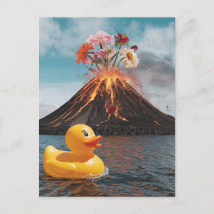 Surreal Volcano Rubber Duck Postcard