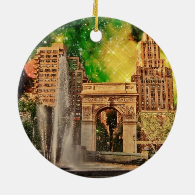 Surreal Washington Square Park, NYC Ceramic Ornament (Back)