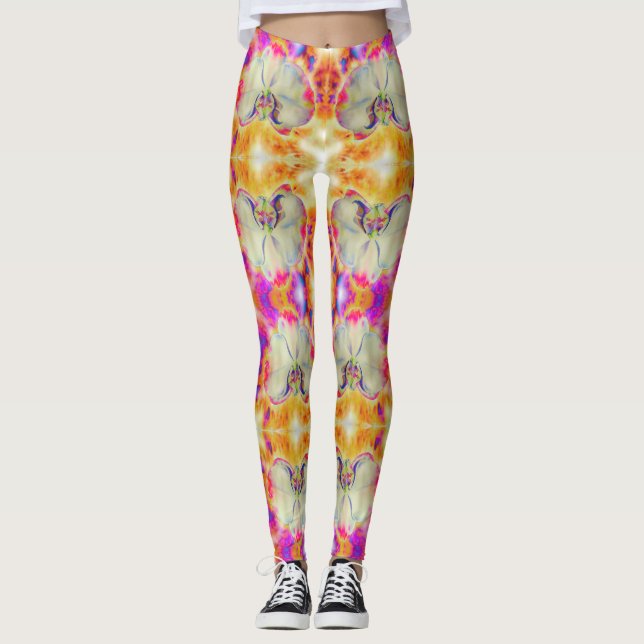 Surreal watercolor orchids leggings (Front)