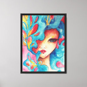 Surreal Watercolor Portrait with Floral Elements Canvas Print