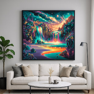 Surreal Waterfalls - Colorful Illustration Style Poster