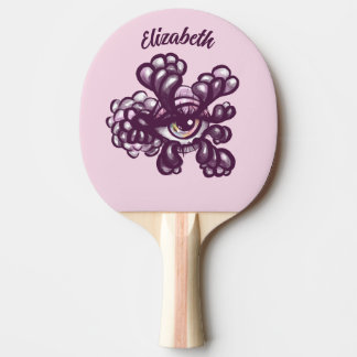 Surreal Weirdcore Eye Artwork in Dreamy Pastel Ping Pong Paddle