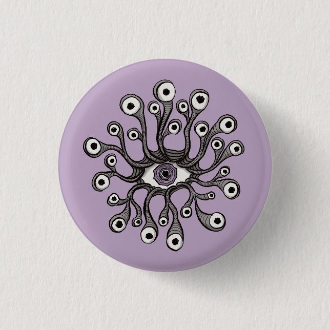Surreal Weirdcore Eye Tentacle Artwork - Purple Button (Front)