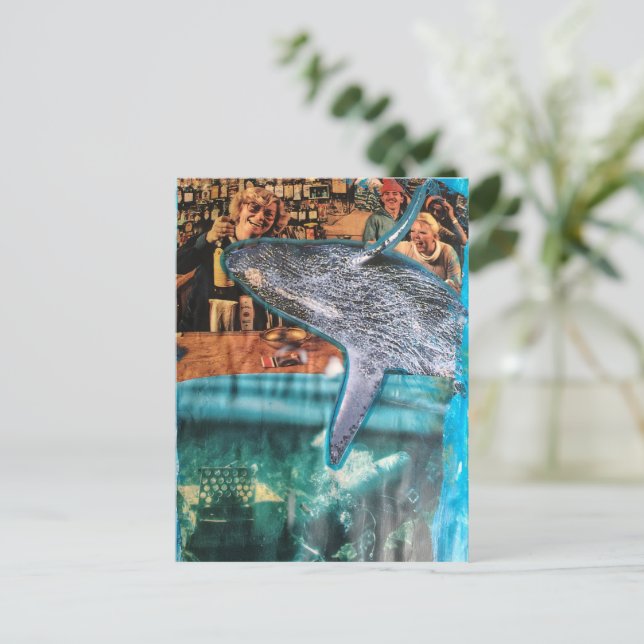 Surreal Whale of a Time Collage Art Postcard (Standing Front)