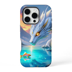 Surreal White Dragon and Gold Fish iPhone 16 Pro Case