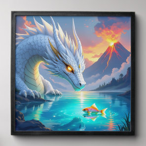 Surreal White Dragon and Gold Fish Peel And Stick Photo Tile