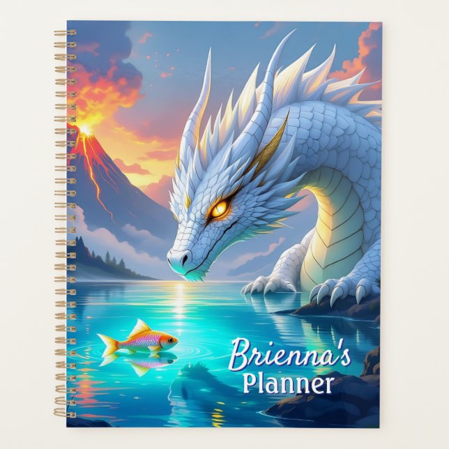 Surreal White Dragon and Gold Fish Personalized Planner (Front)
