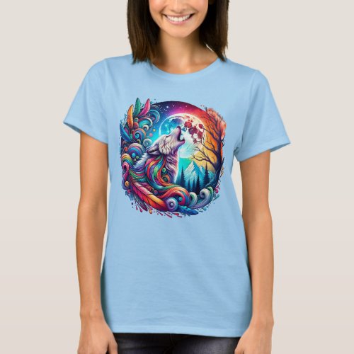 Surreal Wolf Howling at the Moon 01 T_Shirt