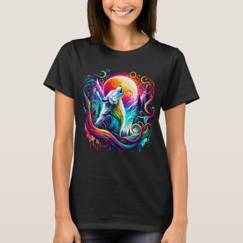 Surreal Wolf Howling at the Moon 02 T_Shirt