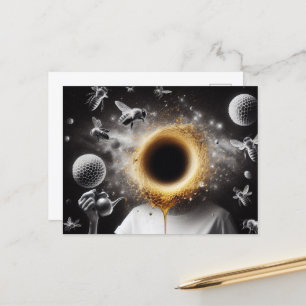 Surreal Woman and Bees Honeycomb Black Hole Postcard