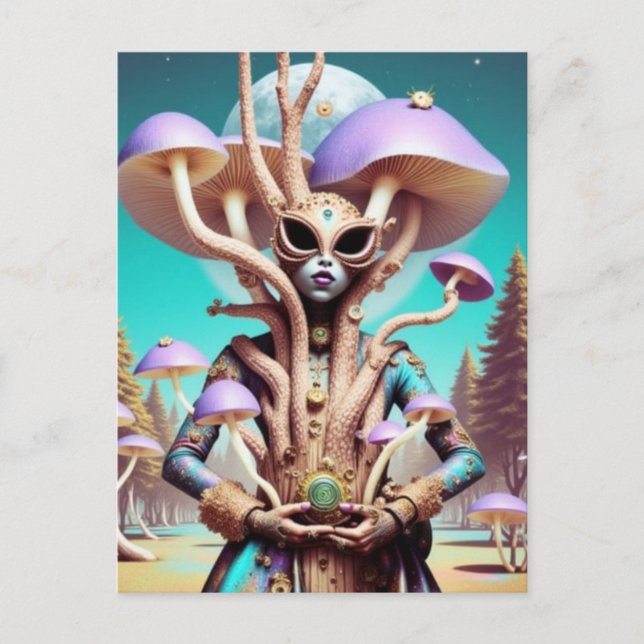 Surreal Woman and Mushrooms Postcard (Front)