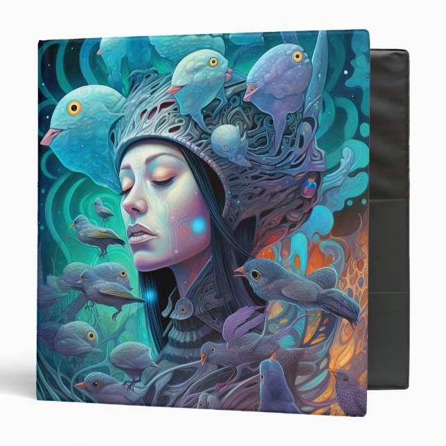 Surreal Woman Birds Visionary Art 3 Ring Binder (Front/Inside)