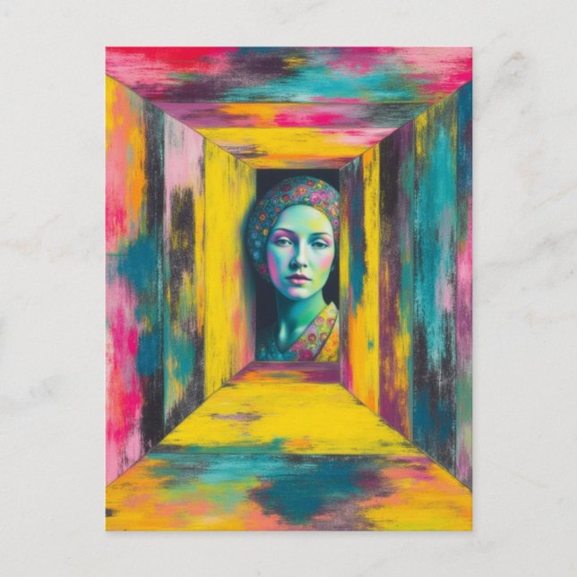 Surreal Woman Colorful Chalk Collage Postcard (Front)