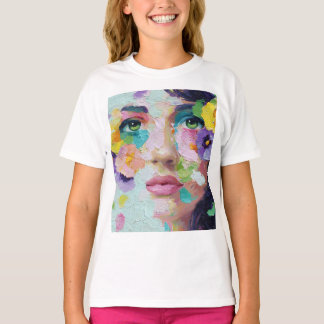 Surreal Woman Floral Eyes Petals Wind Wall Art T-Shirt