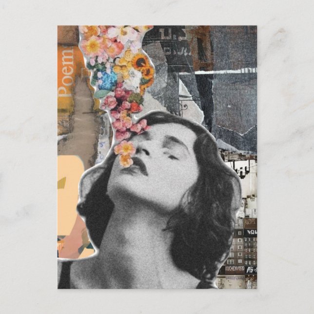 Surreal Woman Floral Poem Collage Postcard (Front)