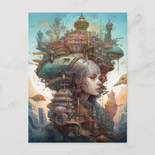 Surreal Woman Landscape City Fantasy Art Postcard (Front)