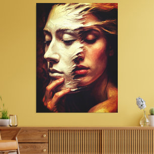 Surreal Woman Portrait with Painted Mask Canvas Print