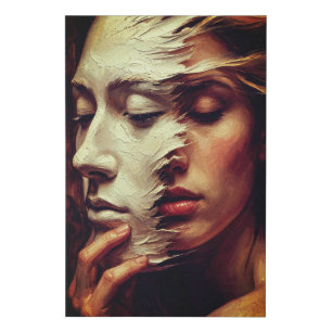 Surreal Woman Portrait with Painted Mask Faux Canvas Print